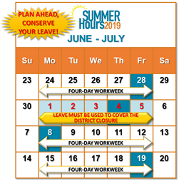 Summer Hours 2019 Calendar Graphic Summer Hours 2019 Calendar Graphic